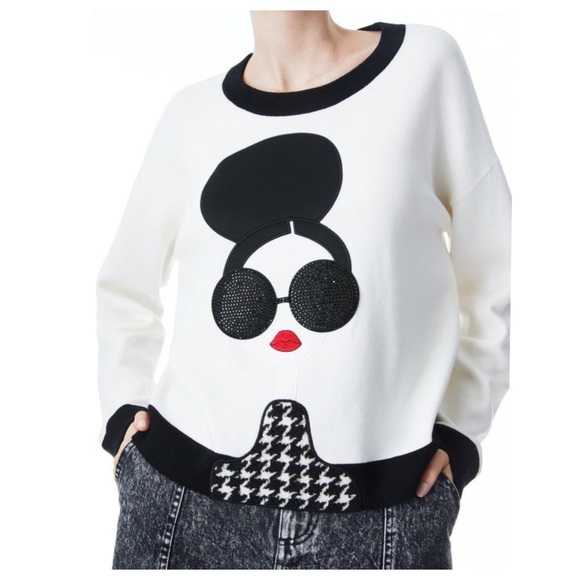 🛍 SOLD- ALICE + OLIVIA Gleeson Stace Face Pullover Sweater - Picture 9 of 15